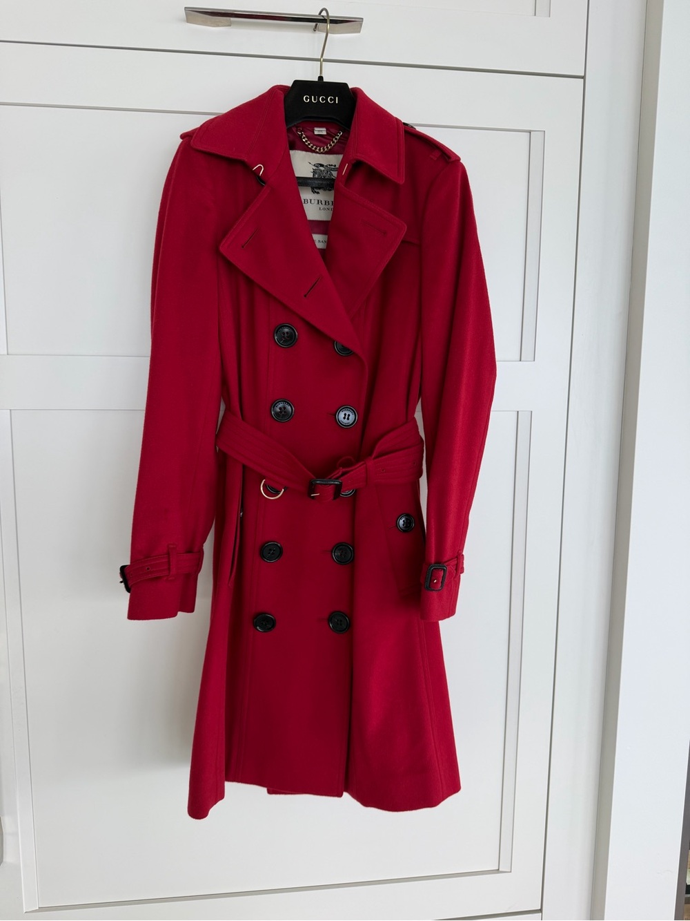 Burberry The Sandringham Red Double-Breasted 100% Cashmere Trench Coat